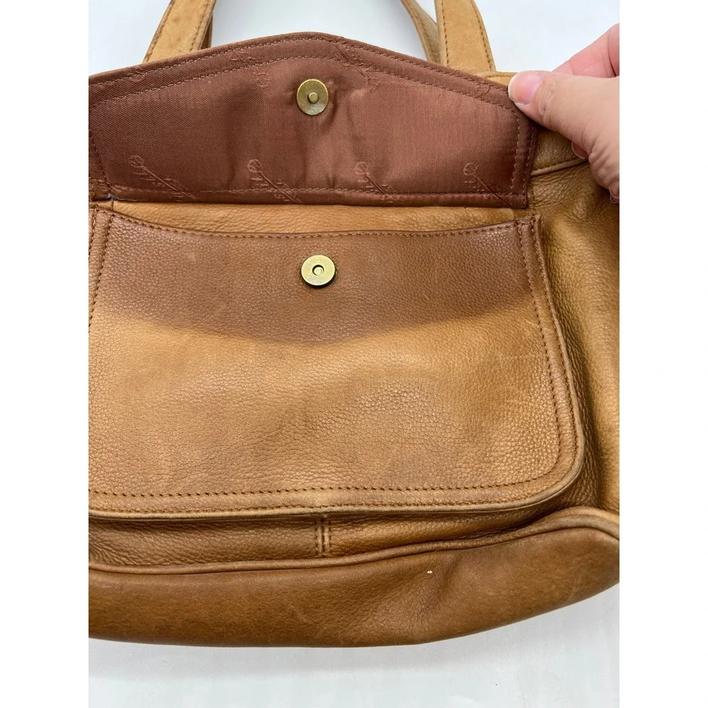 Boho Y2K Fossil Genuine Leather Handbag Satchel Tan Cognac minimalist, everday - Picture 2 of 12